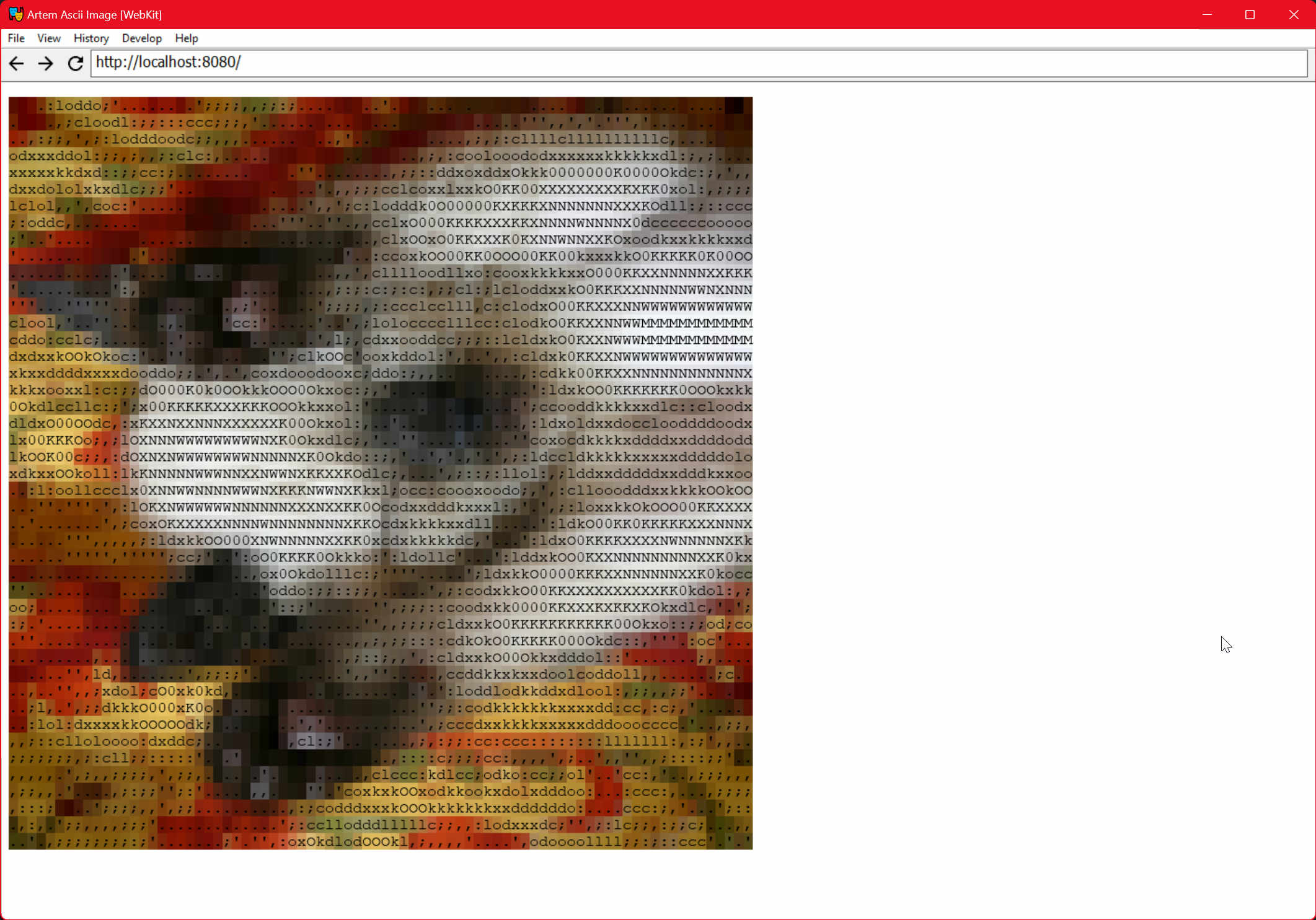 A webkit window, showing colored ascii art now